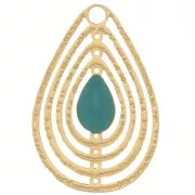 18x12mm Openwork charm with epoxy resin - Gold Tone - Turquoise Green x1