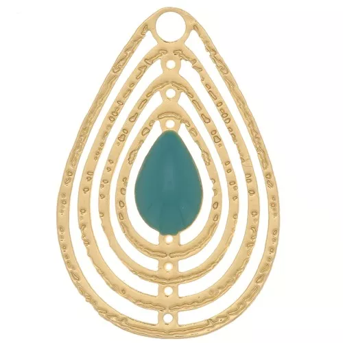 18x12mm Openwork charm with epoxy resin - Gold Tone - Turquoise Green x1