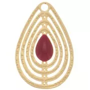 Openwork drop charm with epoxy resin 18x12 mm - Gold - Dark red x1