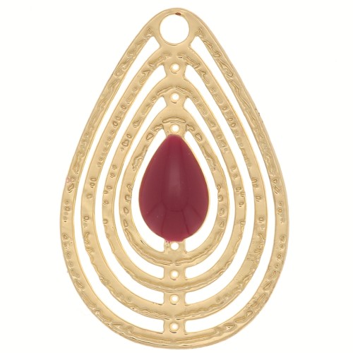 Openwork drop charm with epoxy resin 18x12 mm - Gold - Dark red x1