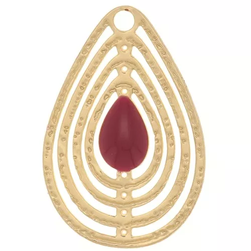 Openwork drop charm with epoxy resin 18x12 mm - Gold - Dark red x1