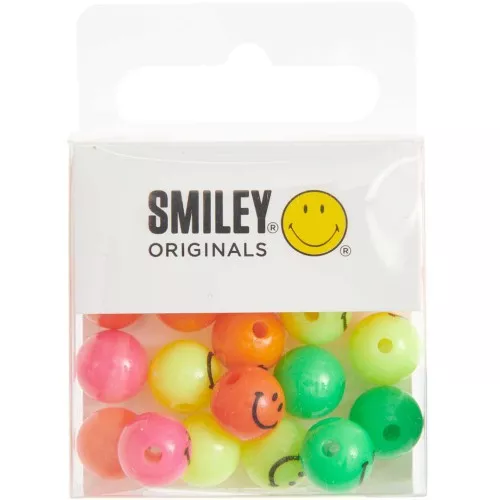10mm Assortment of 21 Smiley® round beads - Neon - Black x1