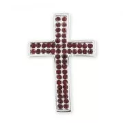 Spacer cross with rhinestones 39 mm silver tone/Siam x1