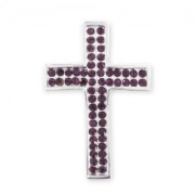 Spacer cross with rhinestones 39 mm silver tone/Amethyst x1
