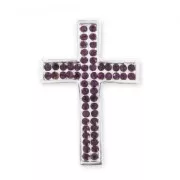 Spacer cross with rhinestones 39 mm silver tone/Amethyst x1