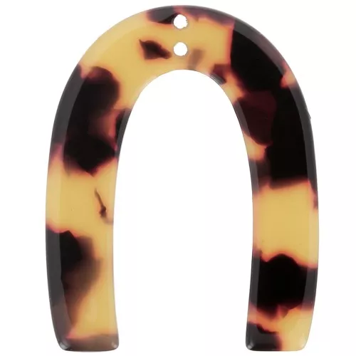 35x27mm Acetate U-shaped pendant 2 holes - Tortoiseshell - Brown - Black x1