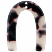 35x27mm Acetate U-shaped pendant 2 holes - Tortoiseshell - Beige - Black x1