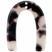 35x27mm Acetate U-shaped pendant 2 holes - Tortoiseshell - Beige - Black x1
