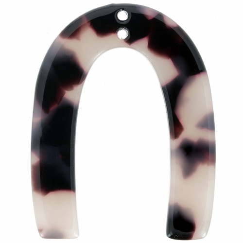35x27mm Acetate U-shaped pendant 2 holes - Tortoiseshell - Beige - Black x1
