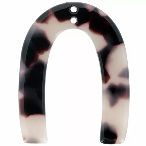 35x27mm Acetate U-shaped pendant 2 holes - Tortoiseshell - Beige - Black x1