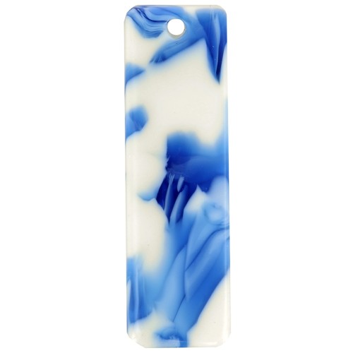 27x8 mm rectangular acetate pendant - Dark Blue Marble - Ivory x1
