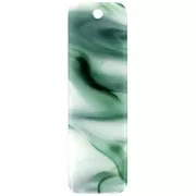27x8mm Acetate Rectangle Pendant - Marbled Dark Green - White x1
