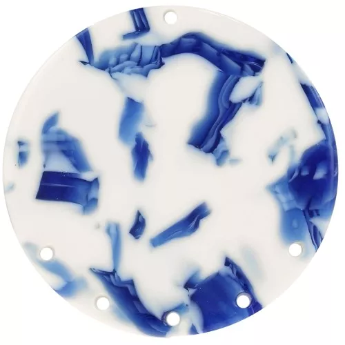 43mm Acetate round 5-hole Pendant - Marbled Dark Blue - Ivory x1