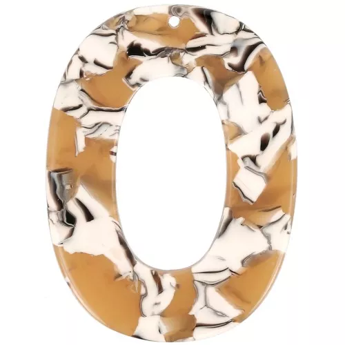 Acetate Oval Hollow Pendant 47x35 mm - Tortoiseshell - Ochre - White x1
