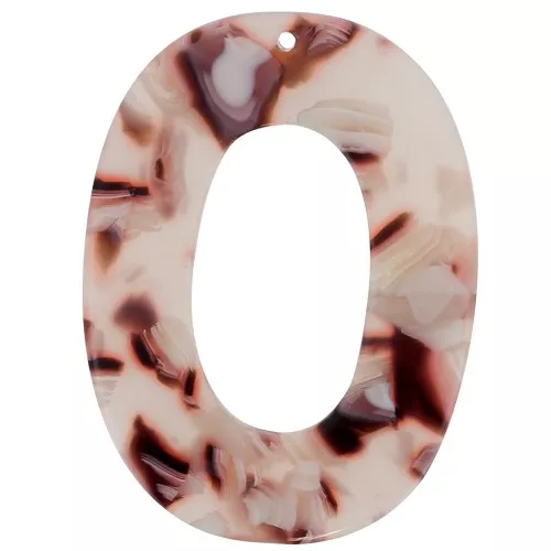 47x35mm Oval hollowed-out pendant Tortoiseshell - Light brown - White - Black x1