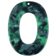 Acetate Oval Hollow Pendant 47x35 mm - Tortoiseshell Dark Green - Black x1