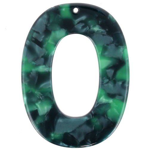 Acetate Oval Hollow Pendant 47x35 mm - Tortoiseshell Dark Green - Black x1