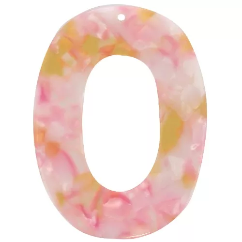 Oval hollowed-out 47x35 mm acetate pendant - Tortoiseshell - Pearly pink - Honey