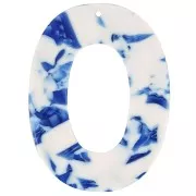 Oval hollow acetate pendant 47x35 mm - Dark blue marbled - Ivory x1