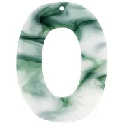 Oval hollow acetate pendant 47x35 mm - Dark green marbled - White x1