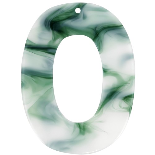 47x35mm Acetate Oval Hollow Pendant - Marbled Dark Green - White x1