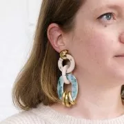 47x35mm Acetate Oval Hollow Pendant - Marbled Dark Green - White x1