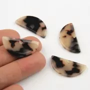 15x30.5mm Acetate half-moon pendant - Tortoiseshell - Beige - Black x1