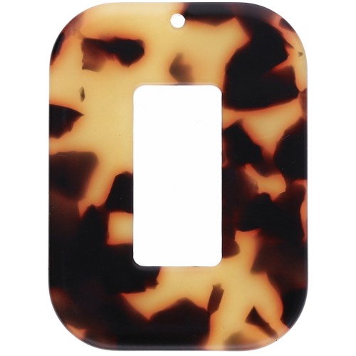 Acetate hollow rectangle pendant 40x30 mm - Tortoiseshell - Brown - Black