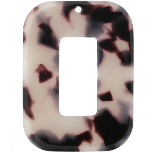 Acetate hollowed rectangle pendant 40x30 mm - Tortoiseshell - Beige - Black