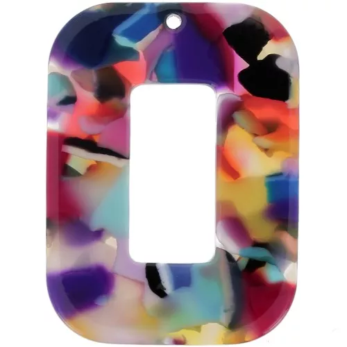 40x30 mm Acetate Rectangle Hollow Pendant - Tortoiseshell - Multicolored
