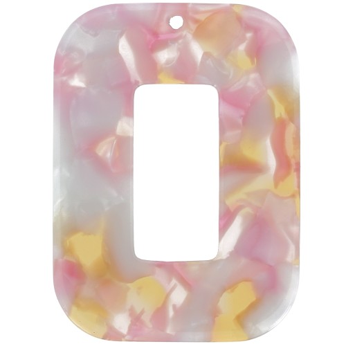 40x30mm Acetate Rectangle Pendant - Tortoiseshell - Pearly pink - Honey x1
