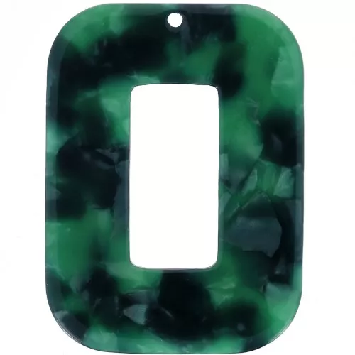 40x30mm Acetate Rectangle Pendant - Tortoiseshell - Dark green - Black x1