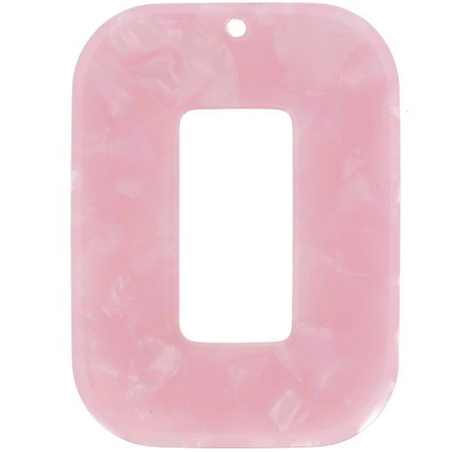 Acetate hollowed rectangle pendant 40x30 mm - Tortoiseshell - Pearly pink