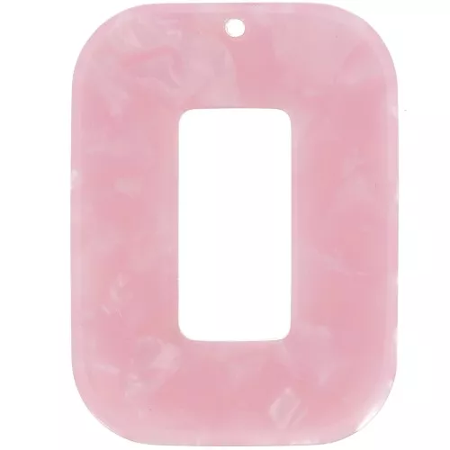 Acetate hollowed rectangle pendant 40x30 mm - Tortoiseshell - Pearly pink