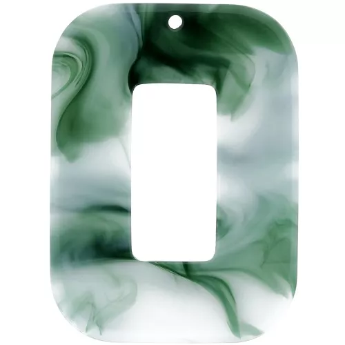 Rectangular hollow acetate pendant 40x30 mm - Marbled Dark Green - White x1