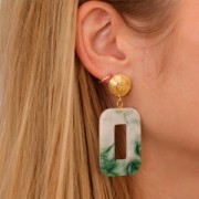 40x30mm Acetate Rectangle Pendant - Marbled Dark Green - White x1