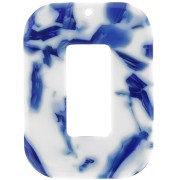 40x30mm Acetate Rectangle Pendant - Dark Blue Marbled - Ivory x1