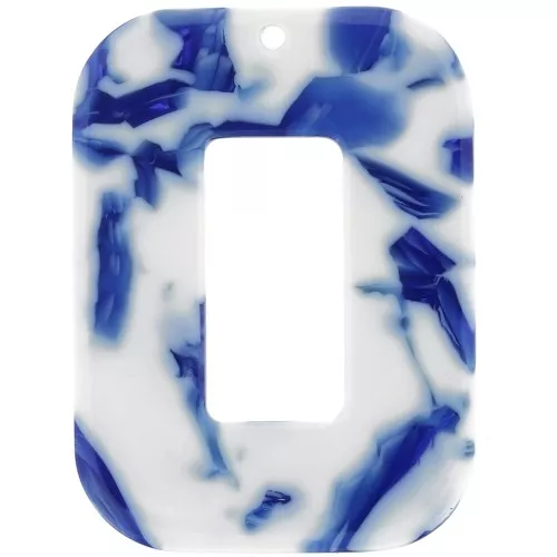 Acetate hollow rectangle pendant 40x30 mm - Dark blue marbled - Ivory x1
