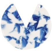 43mm Round 2-Hole Acetate Pendant - Dark Blue Marbled - Ivory x1