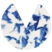 43mm Round 2-Hole Acetate Pendant - Dark Blue Marbled - Ivory x1