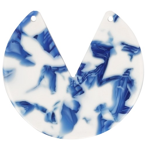 43mm Round 2-Hole Acetate Pendant - Dark Blue Marbled - Ivory x1