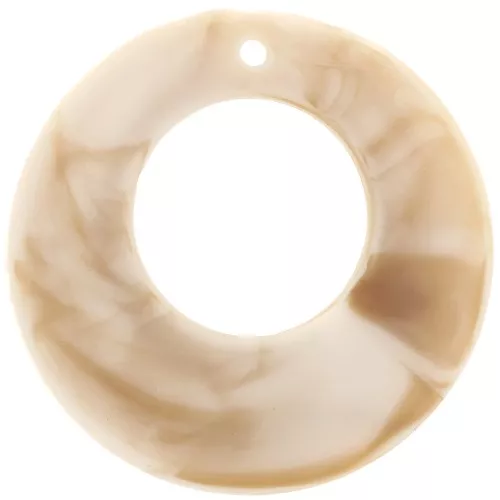38mm Hollow resin circle pendant - Marbled Beige - Brown mat x1