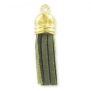 Pendant suede tassel 36mm Khaki / gold tone x1|raw }}