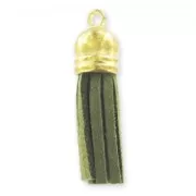 Pendant suede tassel 36mm Khaki / gold tone x1