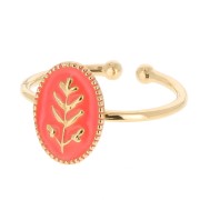 Adjustable oval ring & epoxy resin - leaf - Fine Gold Plated - Orange x1|raw }}