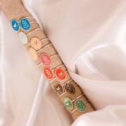 Adjustable oval ring & epoxy resin - leaf - Fine Gold Plated - Blue x1