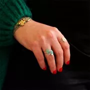 Adjustable oval ring & epoxy resin heart - Fine silver plating - Blue x1