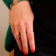 Adjustable oval ring & epoxy resin heart - Fine silver plating - Blue x1