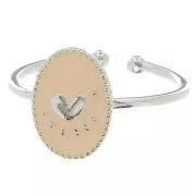 Adjustable oval ring & epoxy resin heart - Fine silver plating - Nude x1