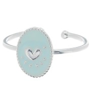 Adjustable oval ring & epoxy resin heart - Fine silver plating - Sky blue x1|raw }}